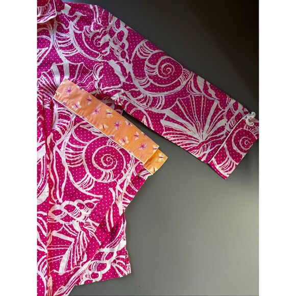 Lilly Pulitzer Sleepwear button down Pajama Set Seashell Dots Bright Pink White - Picture 10 of 11